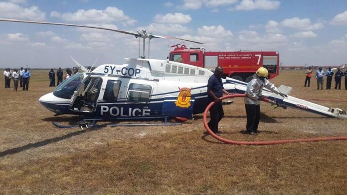 Kenya Police chopper crash lands at Wilson Airport during training