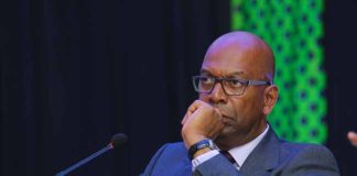 Safaricom CEO, Bob Collymore follows the proceedings at the release of Safaricom Financial Year 2017, at the Michael Joseph Center.