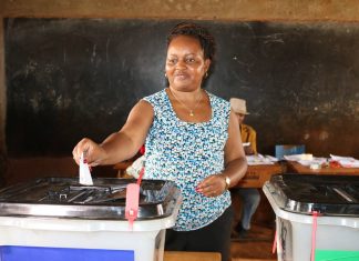 Ann mumbi waiguru casting her vote in Kirinyaga, where she has won comfortably