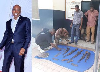 Police display the heavy firearms found in Wanjigi's house in Malindi