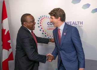 Canadian Prime Minister Justin Trudeau and Kenya's President Uhuru Kenyatta