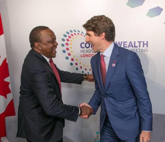 Canadian Prime Minister Justin Trudeau and Kenya's President Uhuru Kenyatta