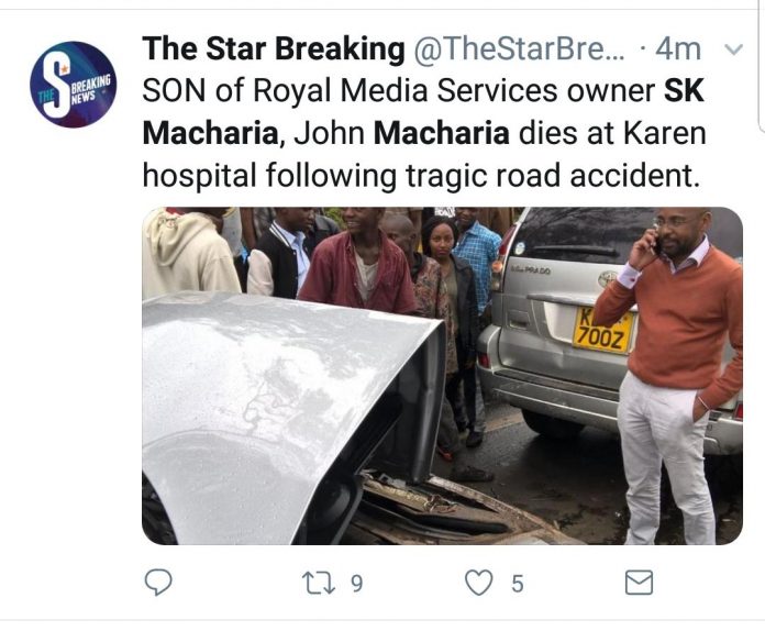 Royal Media Services SK Macharia's son dies in road accident