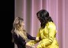 Michelle Obama in sparkly gold thigh-high boots